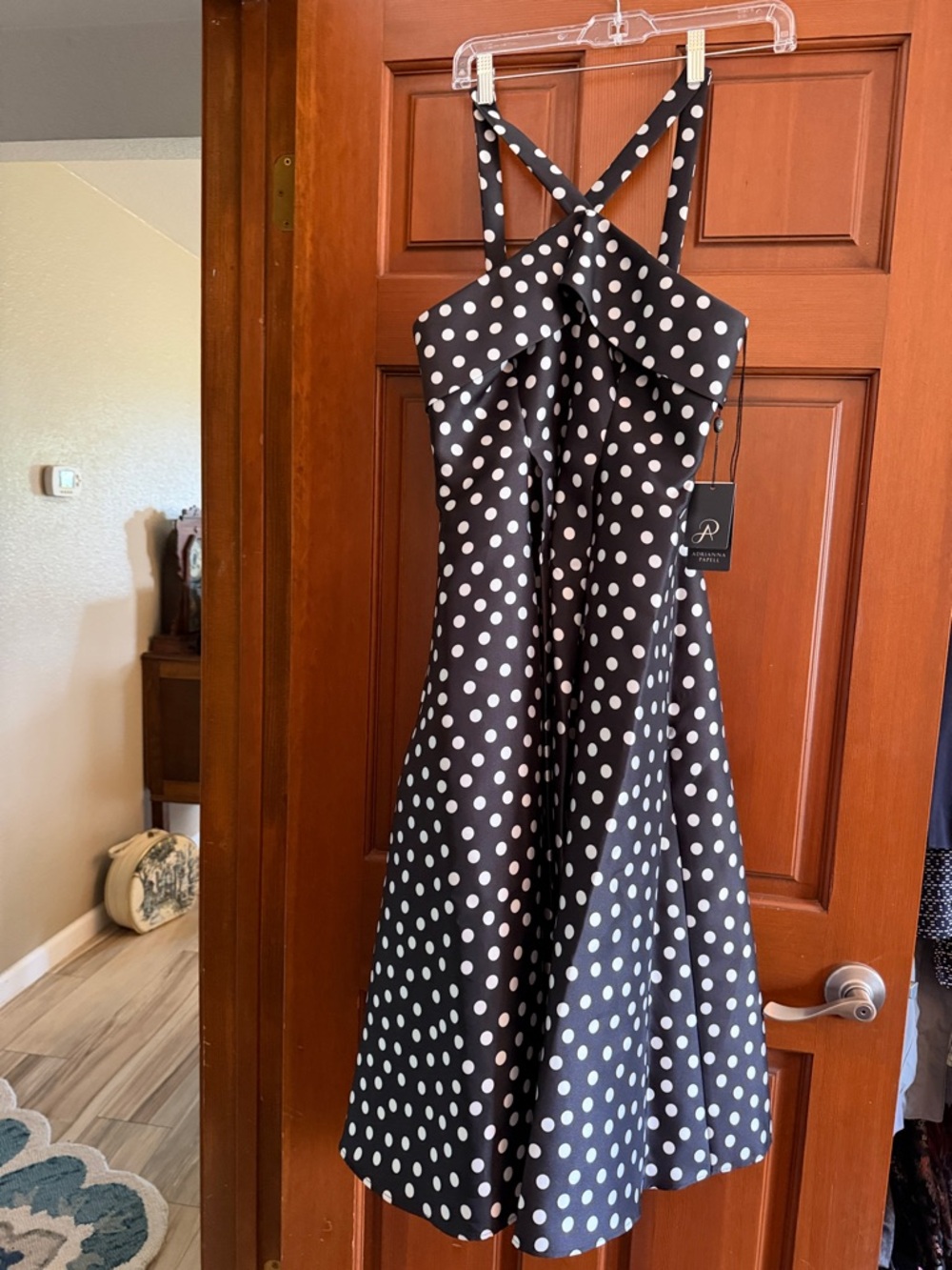 Adrianna Papell Black Dress with White Polka Dots NWT Sz 6